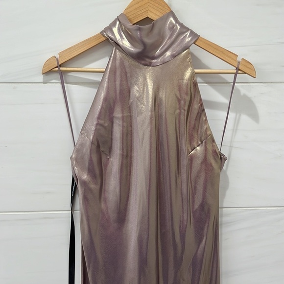 Galvan London | NWT Metallic 100% Silk Moonlight Sienna Dress in Lilac Gold - Picture 6 of 12